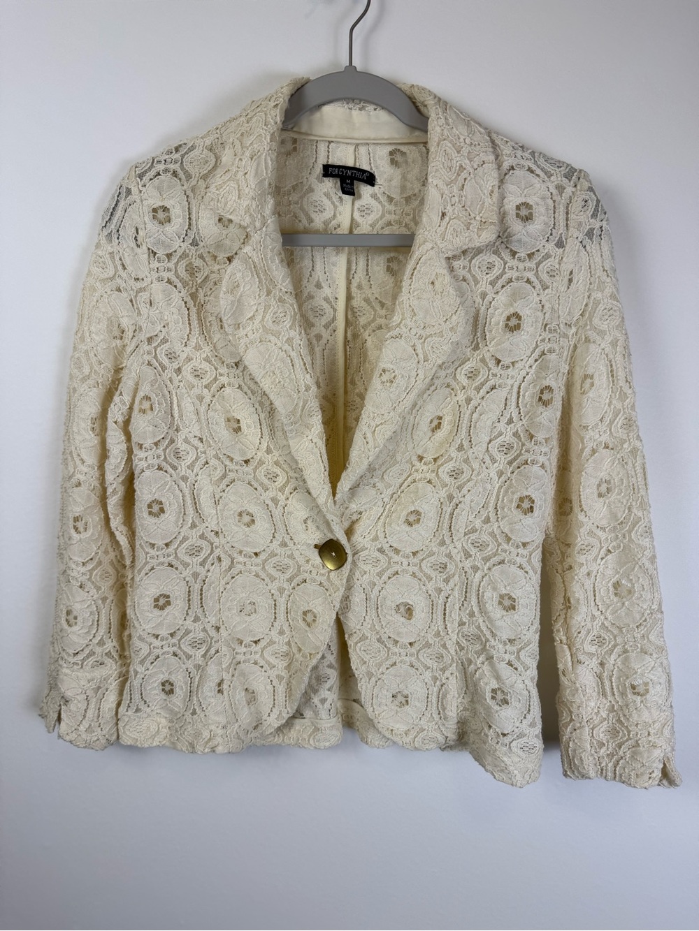 For Cynthia Ivory Floral Lace Blazer Jacket Women’s Medium Open Front Boho Cotta - Picture 2 of 15